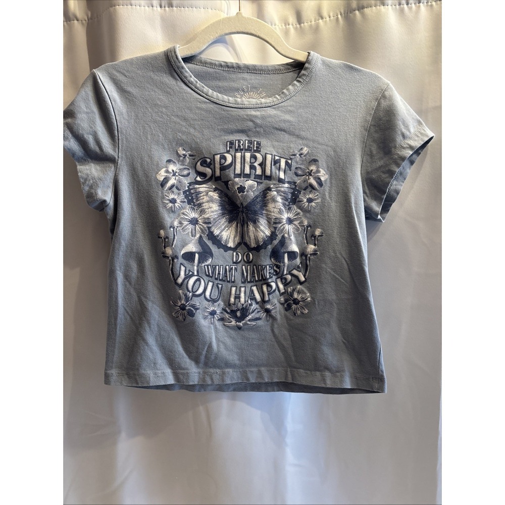 Trust The Universe Graphic Women's Tee‎ T-Shirt L Crop Short Sleeve Butterfly